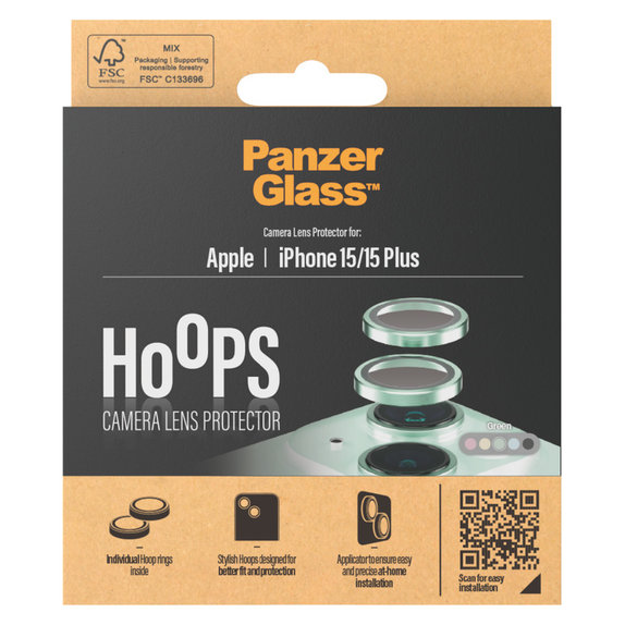 Zaštita objektiva kamere Hoops za iPhone 15/15 Plus, Zelena, PanzerGlass
