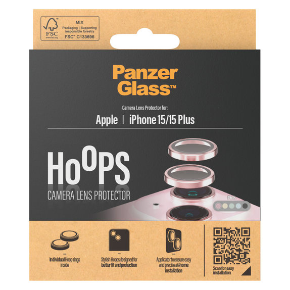 Zaštita objektiva kamere Hoops za iPhone 15/15 Plus, Ružičasta, PanzerGlass