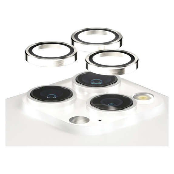 Zaštita objektiva kamere Hoops za iPhone 15 Pro/15 Pro Max, White Metal, PanzerGlass