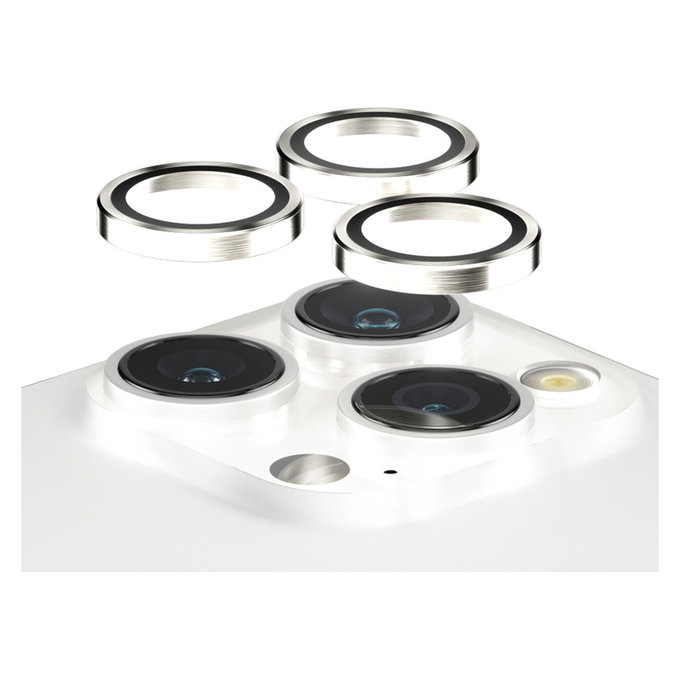 Zaštita objektiva kamere Hoops za iPhone 15 Pro/15 Pro Max, White Metal, PanzerGlass