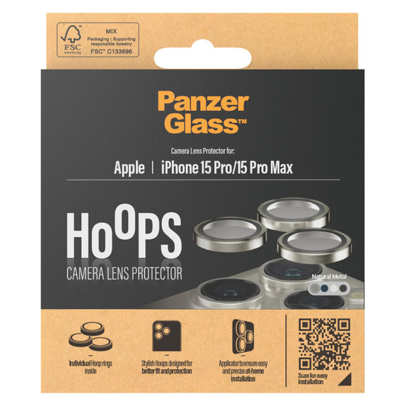 Zaštita objektiva kamere Hoops za iPhone 15 Pro/15 Pro Max, Natural Metal, PanzerGlass