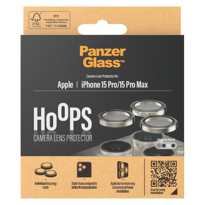 Zaštita objektiva kamere Hoops za iPhone 15 Pro/15 Pro Max, Natural Metal, PanzerGlass