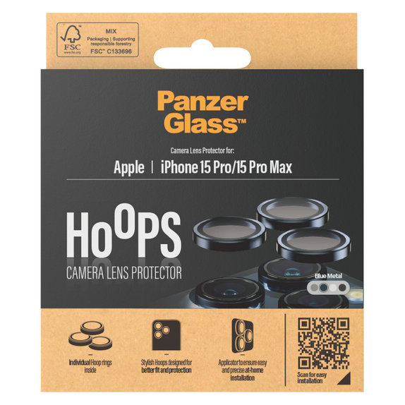 Zaštita objektiva kamere Hoops za iPhone 15 Pro/15 Pro Max, Blue Metal, PanzerGlass