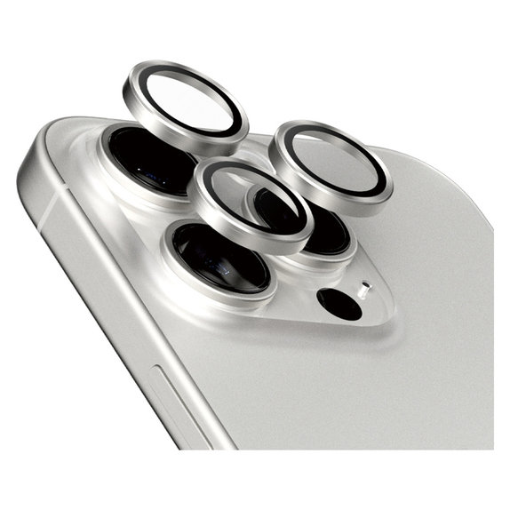 Zaštita objektiva kamere Hoops za iPhone 15 Pro/15 Pro Max, White Titanium, PanzerGlass