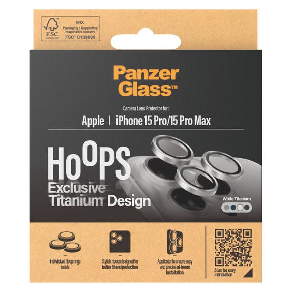 Zaštita objektiva kamere Hoops za iPhone 15 Pro/15 Pro Max, White Titanium, PanzerGlass