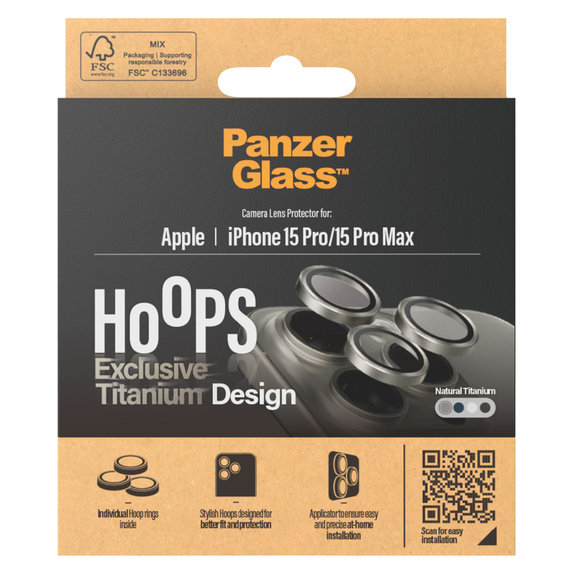 Zaštita objektiva kamere Hoops za iPhone 15 Pro/15 Pro Max, Natural Titanium, PanzerGlass