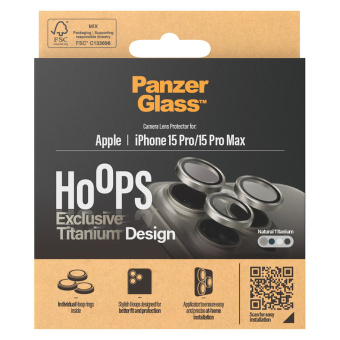 Zaštita objektiva kamere Hoops za iPhone 15 Pro/15 Pro Max, Natural Titanium, PanzerGlass