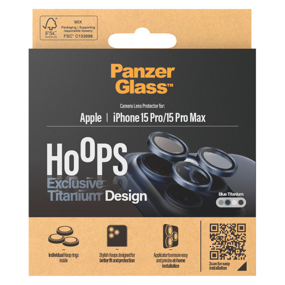 Zaštita objektiva kamere Hoops za iPhone 15 Pro/15 Pro Max, Blue Titanium, PanzerGlass