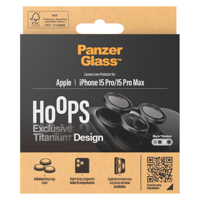 Zaštita objektiva kamere Hoops za iPhone 15 Pro/15 Pro Max, Black Titanium, PanzerGlass