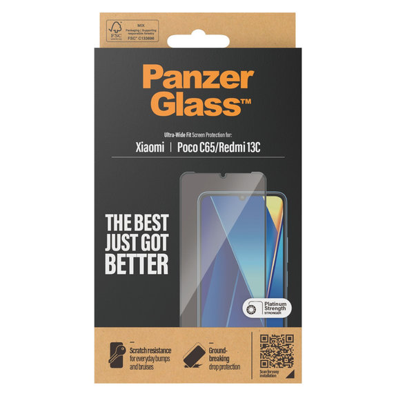 Kaljeno staklo UWF za Xiaomi Redmi 13C, Crna, PanzerGlass