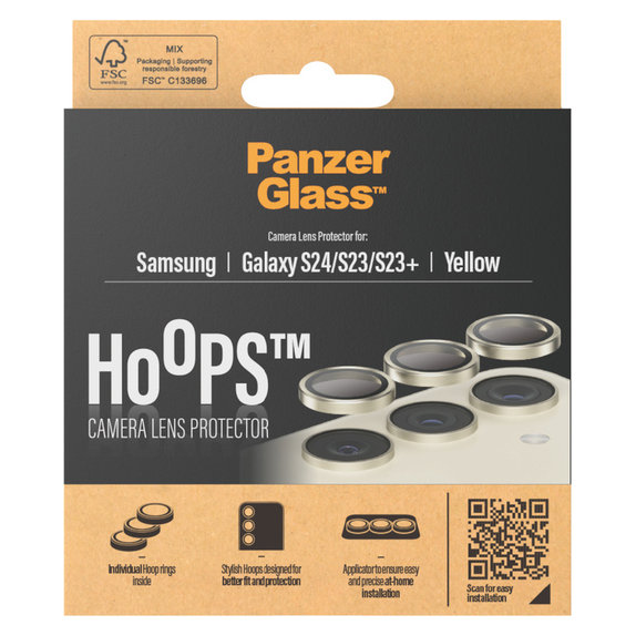 Zaštita objektiva kamere Hoops za Samsung Galaxy S24/S23/S23+, Žuta, PanzerGlass
