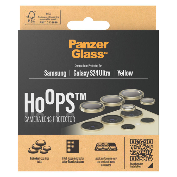 Zaštita objektiva kamere Hoops za Samsung Galaxy S24 Ultra, Žuta, PanzerGlass