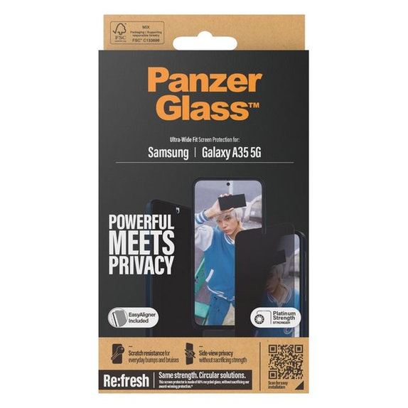 PanzerGlass - Kaljeno Staklo Re:Fresh UWF Privacy s aplikatorom za Samsung Galaxy A35, crno