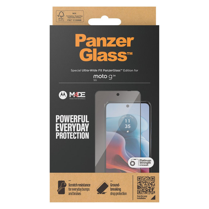 Kaljeno staklo UWF za Motorola Moto G34, Crna, PanzerGlass