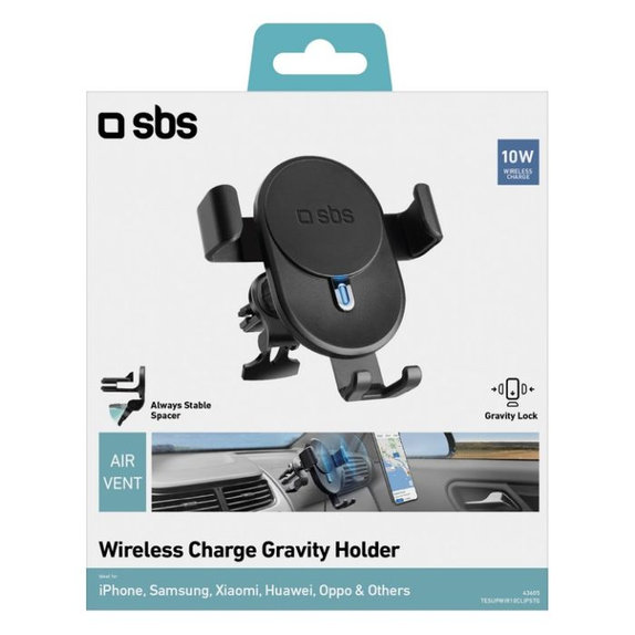 SBS - Auto Držač Gravity s bežičnim punjenjem, 10W, crno