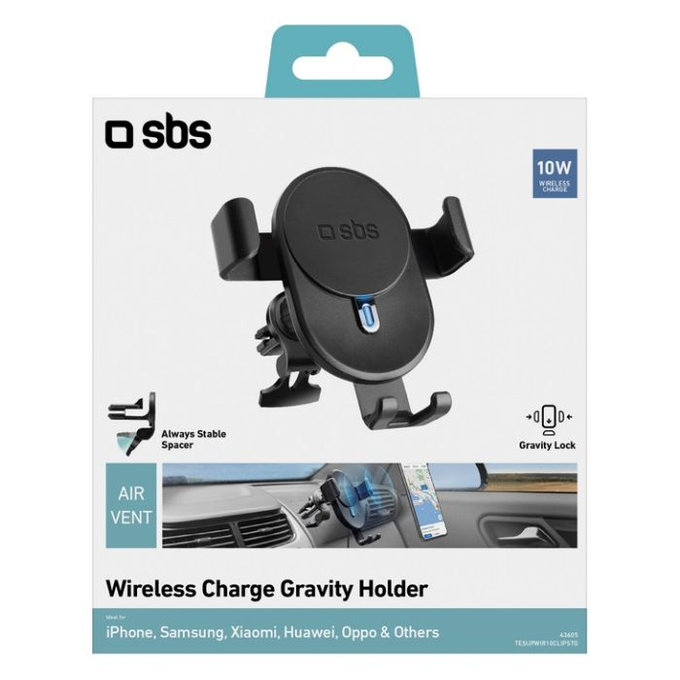 SBS - Auto Držač Gravity s bežičnim punjenjem, 10W, crno