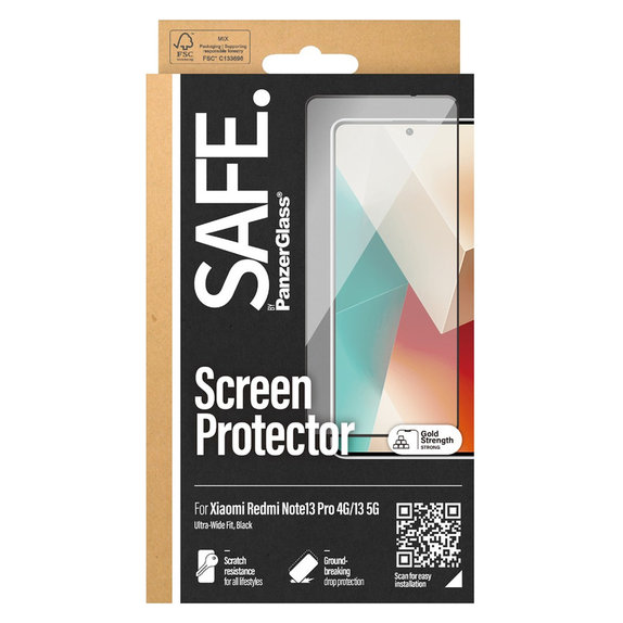 Kaljeno staklo UWF za Xiaomi Redmi Note 13 4G, Crna, SAFE by PanzerGlass