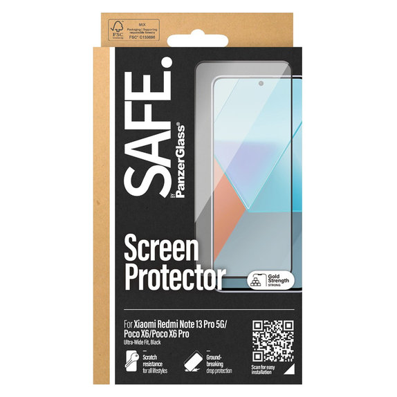 Kaljeno staklo UWF za Xiaomi Redmi Note 13 Pro 5G, Crna, SAFE by PanzerGlass