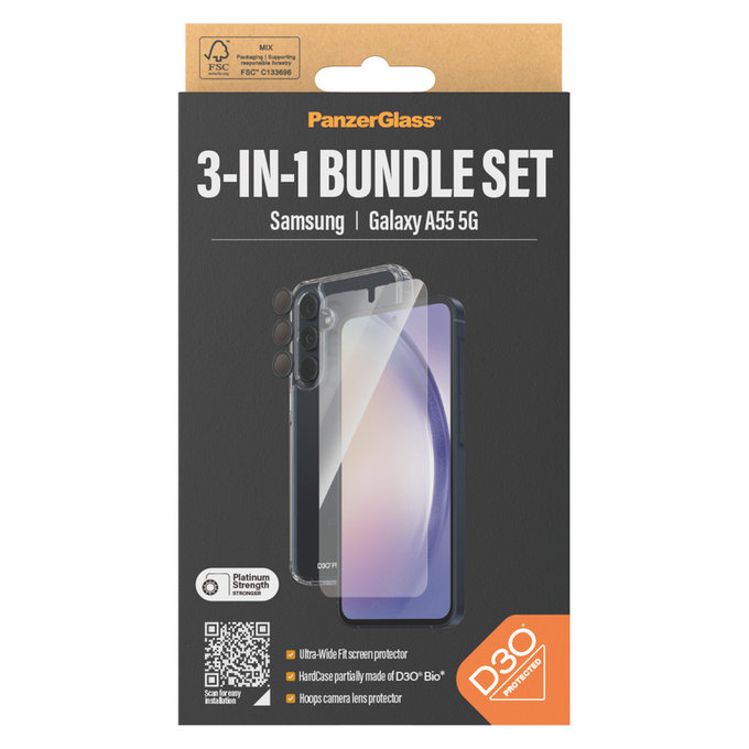 Bundle Hoops + Kaljeno staklo UWF + Hard Case D3O za Samsung Galaxy A55 5G, PanzerGlass