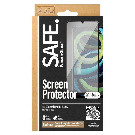 Kaljeno staklo UWF za Xiaomi Redmi A3, Crna, SAFE by PanzerGlass