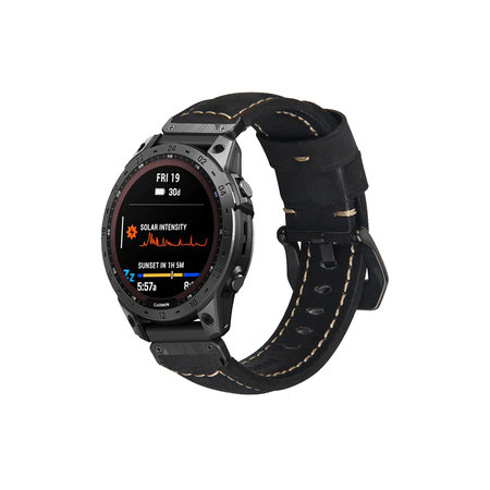 FixPremium - Kožni Remen za Garmin (QuickFit 22mm), crni