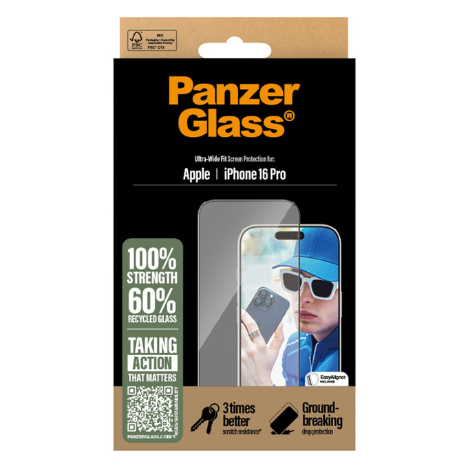 PanzerGlass - Kaljeno Staklo UWF sa aplikatorom za iPhone 16 Pro, transparentan