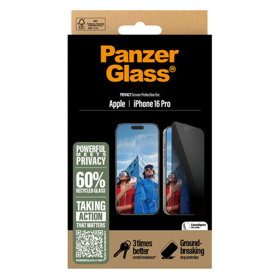 PanzerGlass - Kaljeno Staklo UWF Privacy sa aplikatorom za iPhone 16 Pro, crno