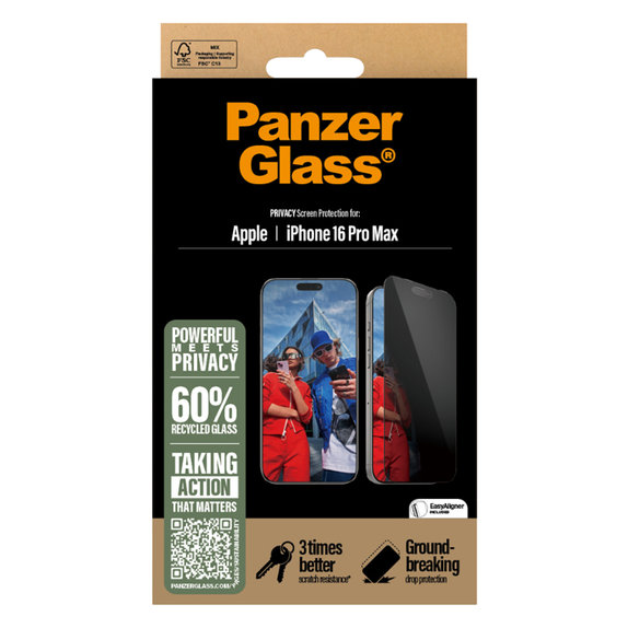 PanzerGlass - Kaljeno Staklo UWF Privacy sa aplikatorom za iPhone 16 Pro Max, crno
