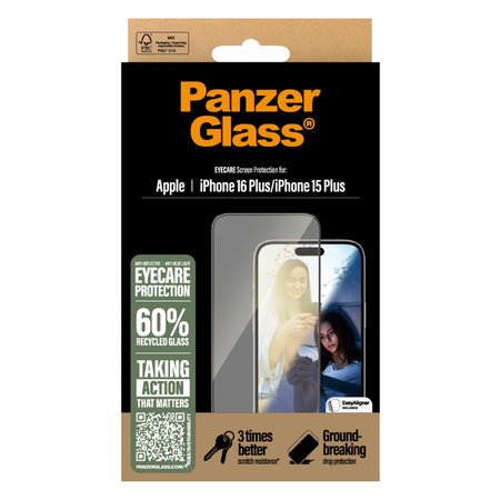 PanzerGlass - Kaljeno Staklo UWF Eyecare sa aplikatorom za iPhone 16 Plus, crno