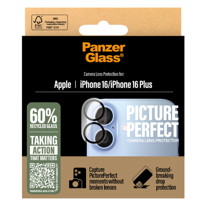PanzerGlass - Zaštitni poklopac za objektiv kamere PicturePerfect za iPhone 16 a 16 Plus, transparentan