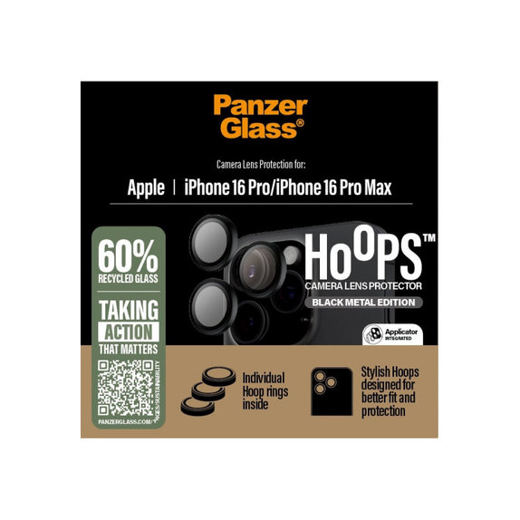 Zaštita objektiva Hoops za iPhone 16 Pro Max/16 Pro, Crna, PanzerGlass