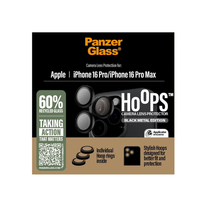 Zaštita objektiva Hoops za iPhone 16 Pro Max/16 Pro, Crna, PanzerGlass