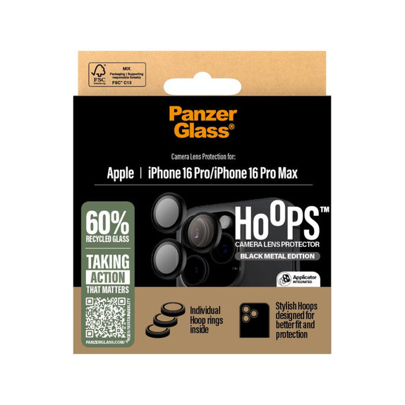 Zaštita objektiva Hoops za iPhone 16 Pro Max/16 Pro, Crna, PanzerGlass