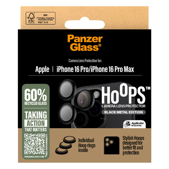 PanzerGlass - Zaštitni poklopac za objektiv kamere Hoops za iPhone 16 Pro a 16 Pro Max, crno