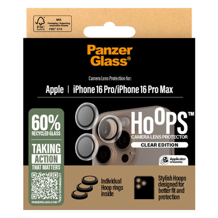 PanzerGlass - Zaštitni poklopac za objektiv kamere Hoops za iPhone 16 Pro a 16 Pro Max, transparentan