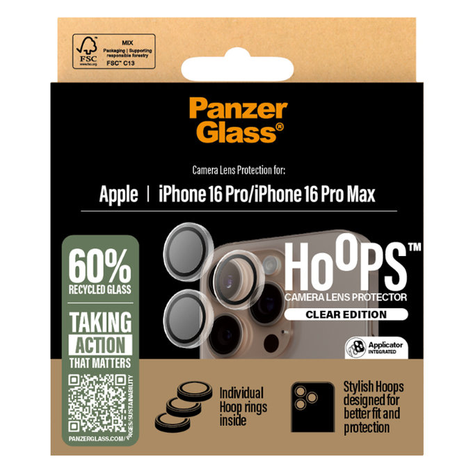 PanzerGlass - Zaštitni poklopac za objektiv kamere Hoops za iPhone 16 Pro a 16 Pro Max, transparentan