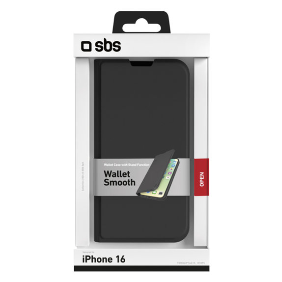 SBS - Maska Book Wallet Smooth za iPhone 16, crno