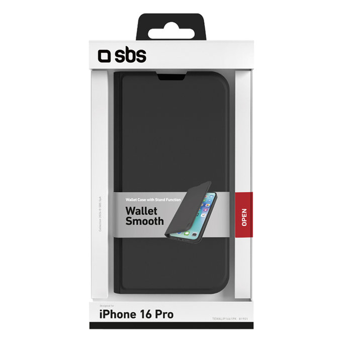 SBS - Maska Book Wallet Smooth za iPhone 16 Pro, crno