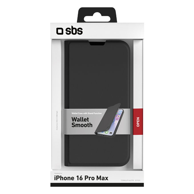 SBS - Maska Book Wallet Smooth za iPhone 16 Pro Max, crno