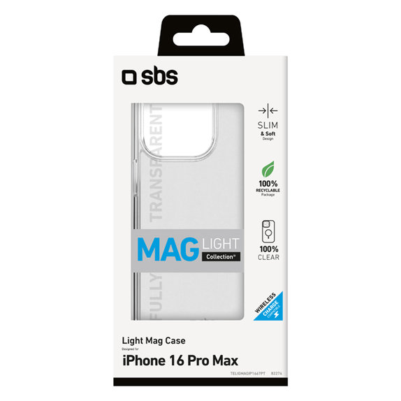 SBS - Maska Light Mag sa MagSafe za iPhone 16 Pro Max, transparentan