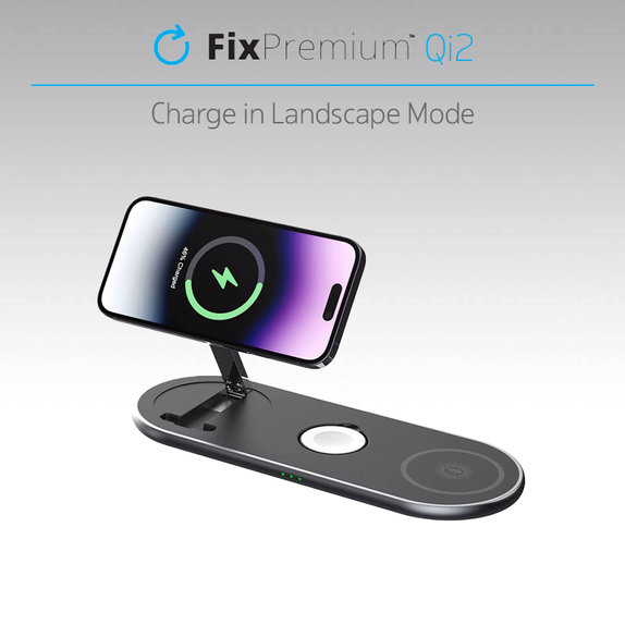 FixPremium - Stalak za punjenje s Qi2 za iPhone, Apple Watch i AirPods, crna