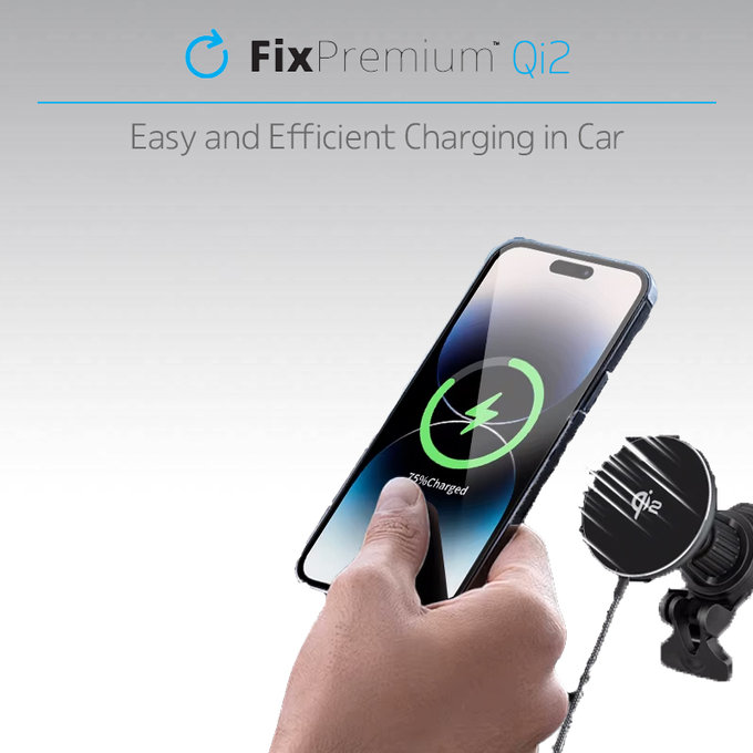 FixPremium - MagSafe Auto punjač s Qi2, crna