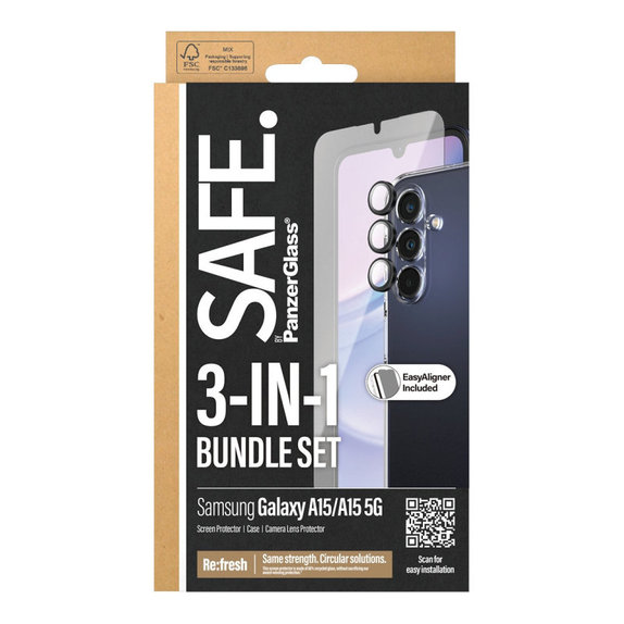 Bundle zaštita objektiva kamere + UWF kaljeno staklo + TPU maska za Samsung A15 5G, SAFE