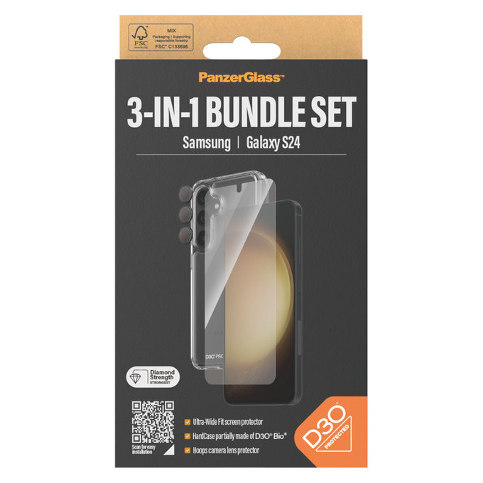 Bundle Hoops + Kaljeno staklo UWF + Hard Case D3O za Samsung Galaxy S24, PanzerGlass