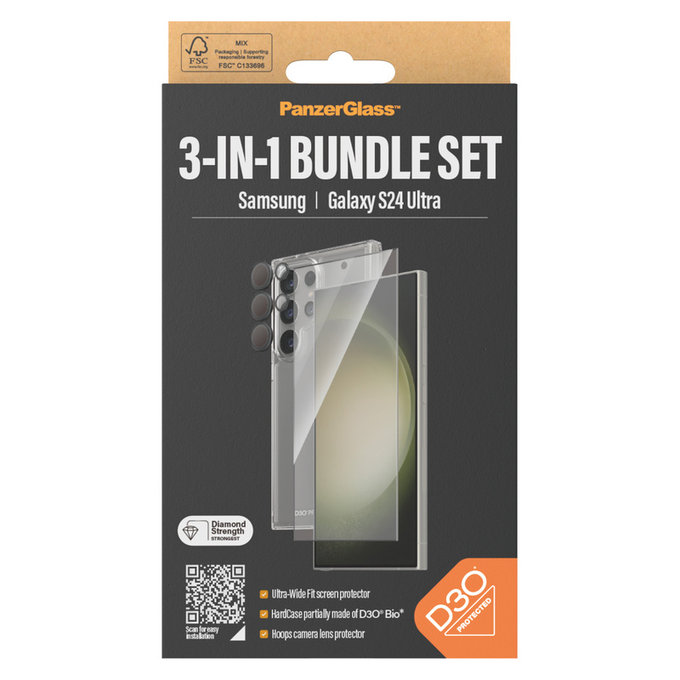 Bundle Hoops + Kaljeno staklo UWF + Hard Case D3O za Samsung Galaxy S24 Ultra, PanzerGlass