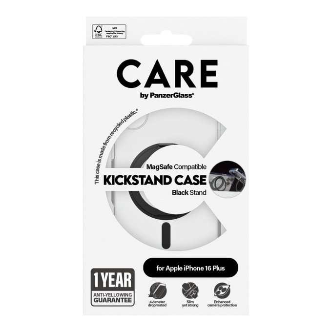 Maska Kickstand s MagSafeom za iPhone 16 Plus, Crna, CARE