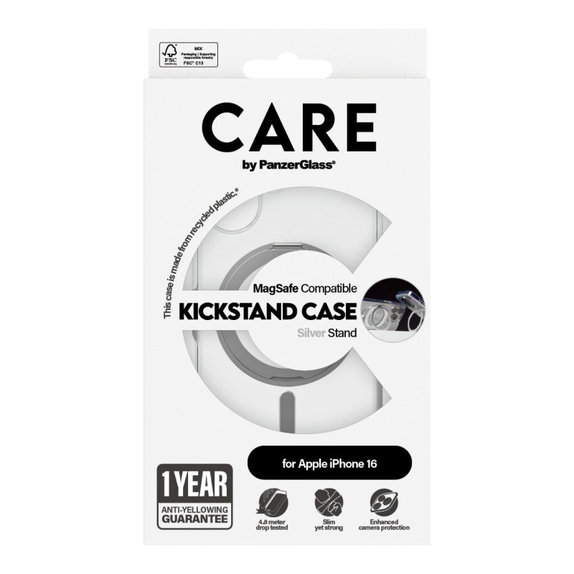 Maska Kickstand s MagSafeom za iPhone 16, Srebrna, CARE