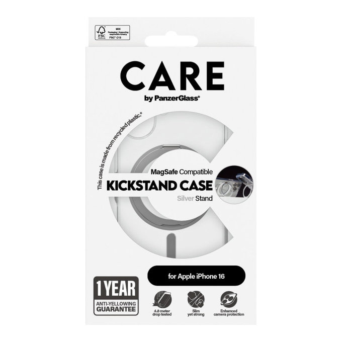 Maska Kickstand s MagSafeom za iPhone 16, Srebrna, CARE