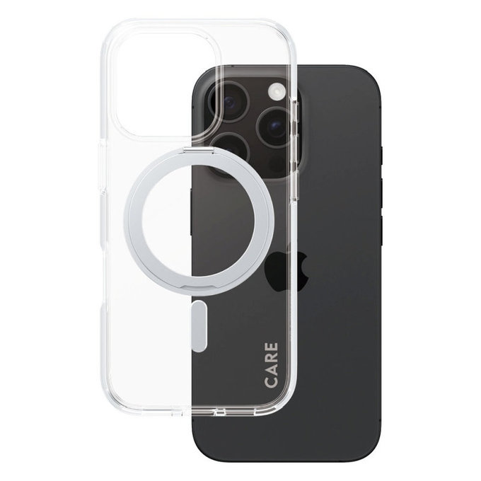 Maska Kickstand s MagSafeom za iPhone 16 Pro, Srebrna, CARE