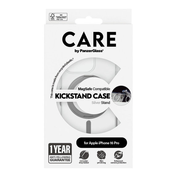 Maska Kickstand s MagSafeom za iPhone 16 Pro, Srebrna, CARE
